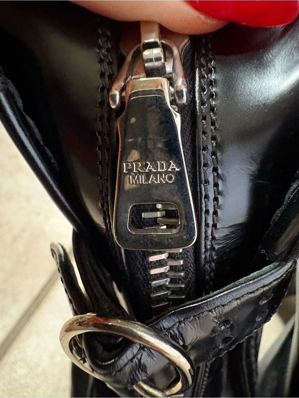 Prada Black Patent Leather Zip & Buckle Ankle Boots - Picture 8 of 9